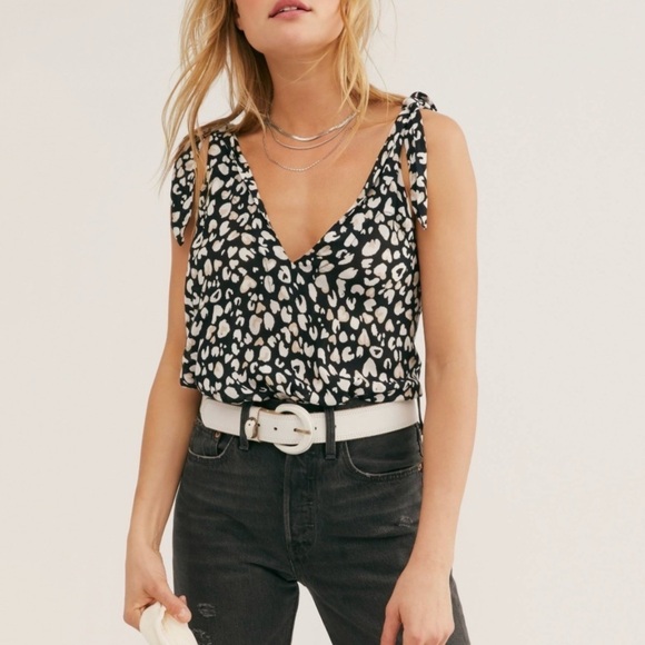 NWT Free People Bare It All Cowl Back Bodysuit In Black Combo Print - Picture 1 of 8